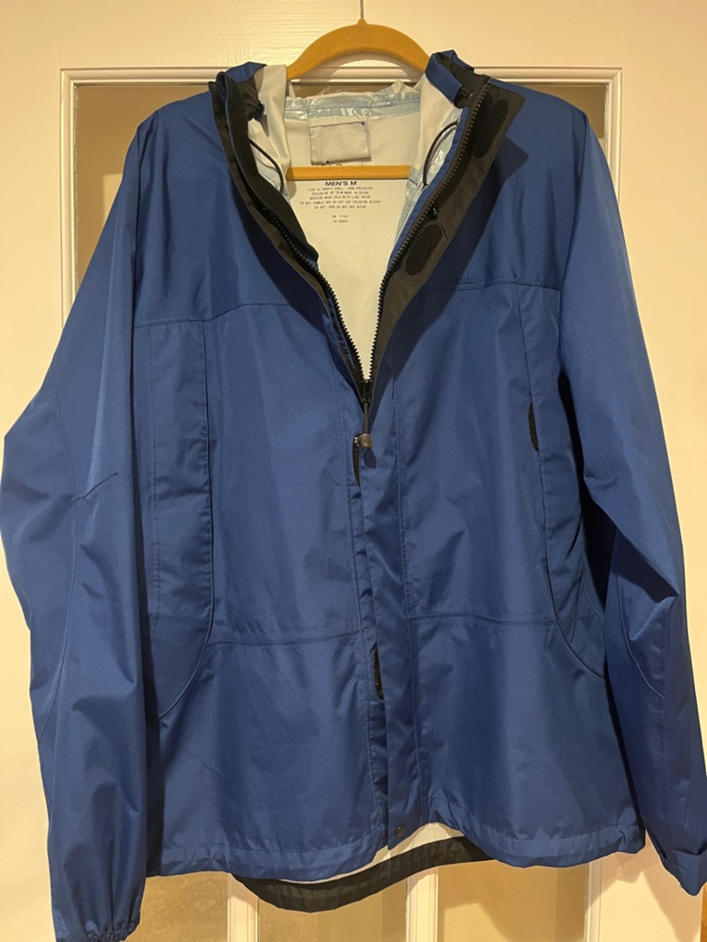 L.L. Bean Navy Blue Hooded Shell Jacket with Adjustable Drawcord